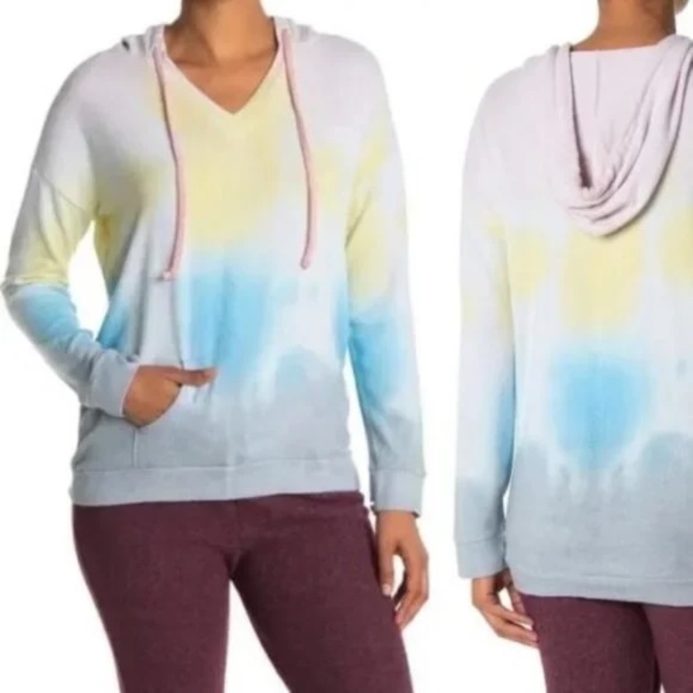 NWT THEO AND SPENCE Rainbow Stripe Tie-dye V-neck Lounge Hoodie in Rainbow